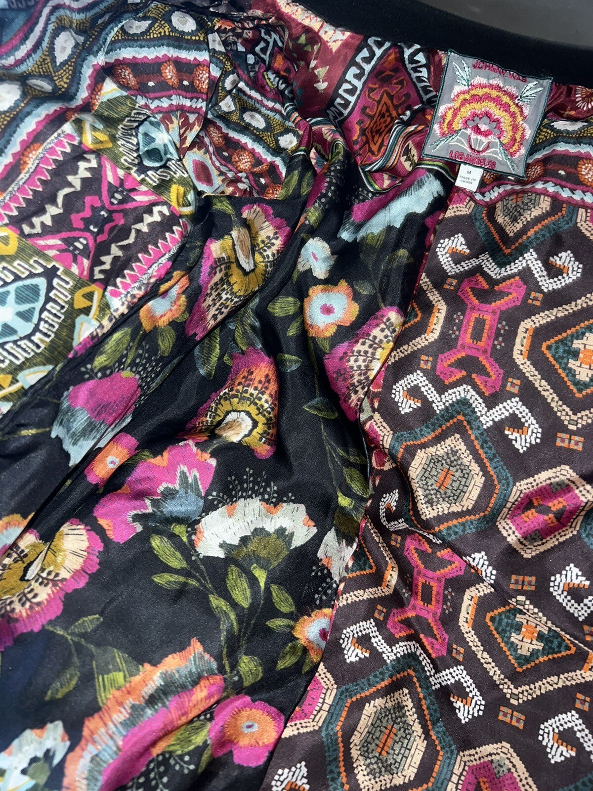 Johnny Was M Velvet Leopard Print Bomber Jacket Coat 100% Silk Lining Animal Johnny Was