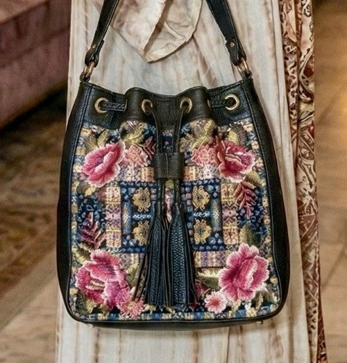 Johnny Was Black Leather Tote Bag Purse Crossbody Hobo Bucket Tassels Johnny Was