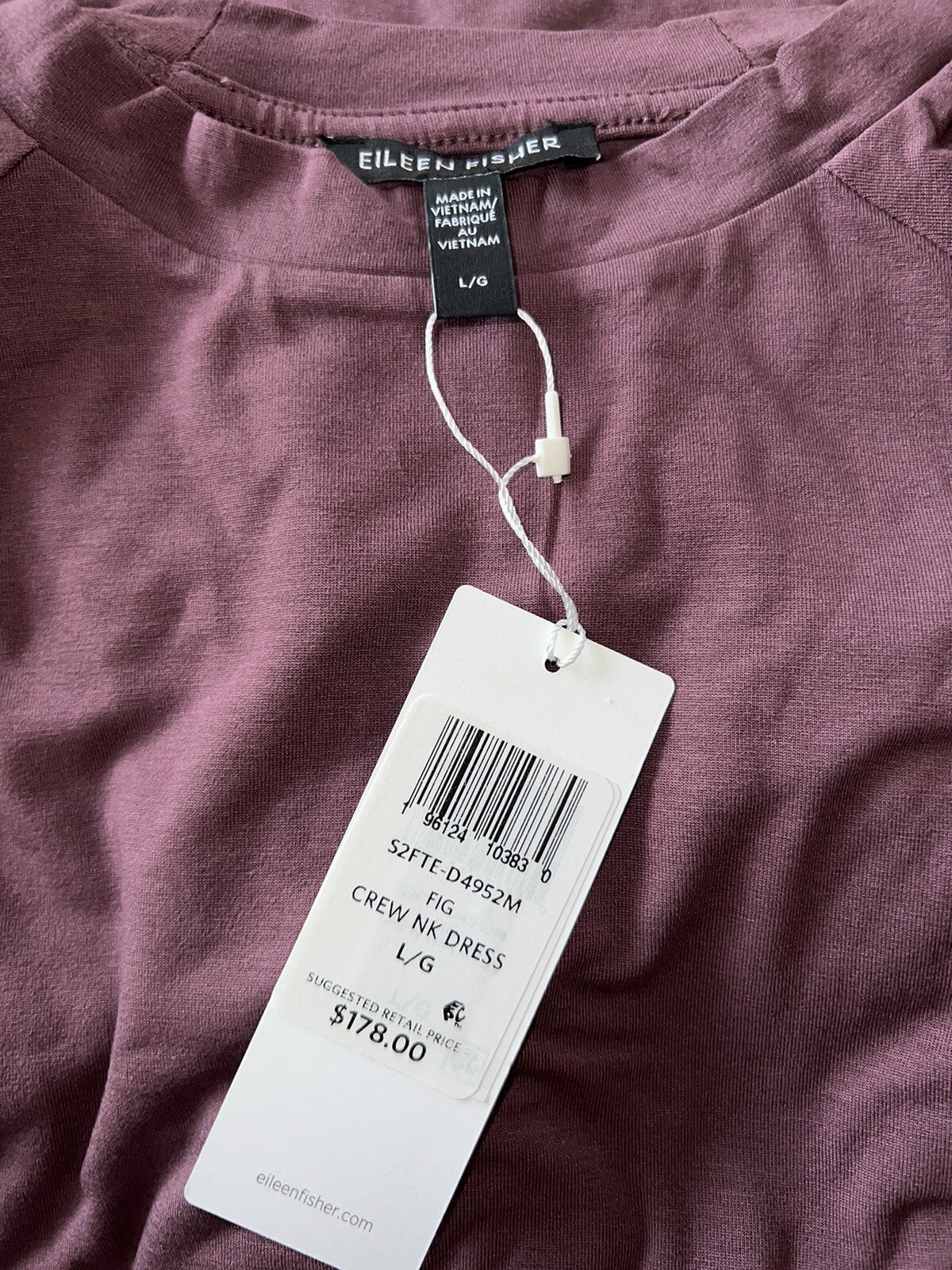 Eileen Fisher Fig Crew Neck Plum Colored Maxi Dress Sz L  so SOFT Eileen Fisher