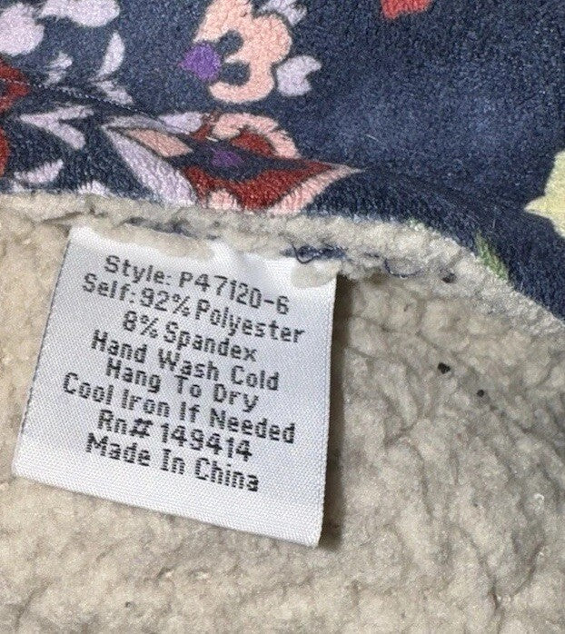 Johnny Was L Navy Blue Coat Jacket Faux Suede & Shearling Oversized Floral Johnny Was Pete & Greta