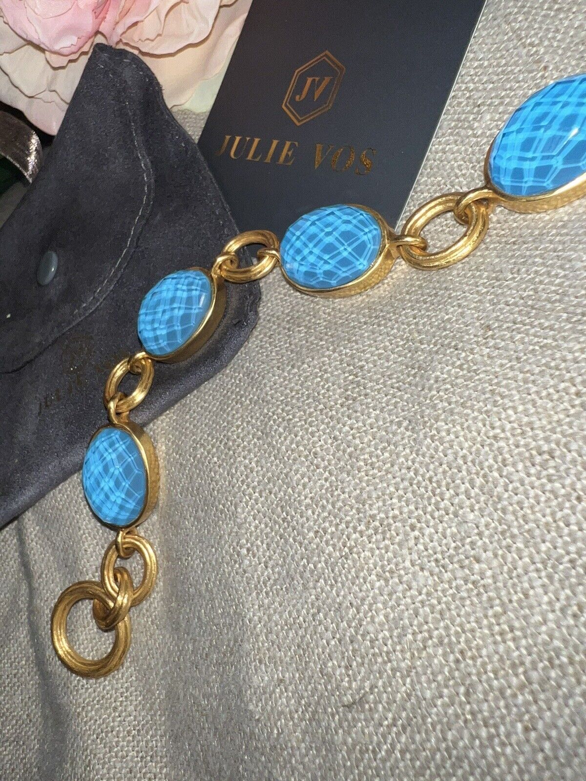 NEW Julie Vos Pacific Blue Toggle Link Bracelet 24k Gold Plates NWOT