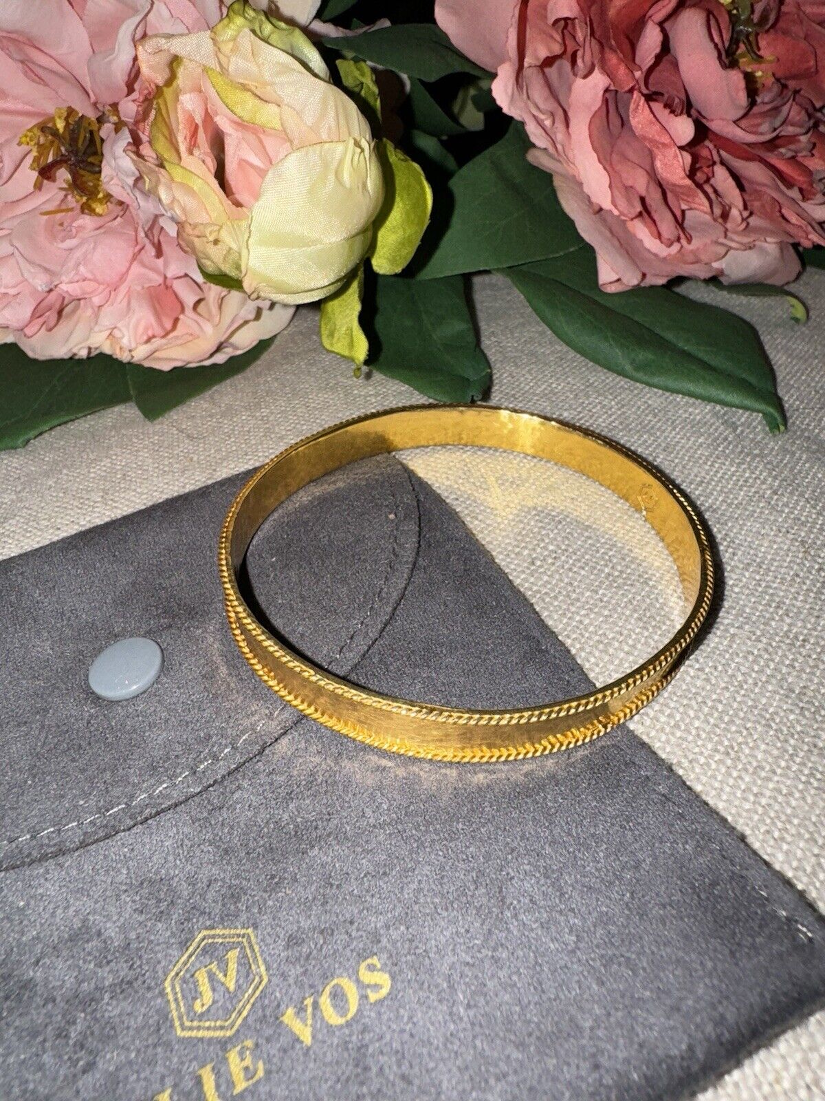 Julie Vos Bangle Stacking Statement Bracelet Sz M Medium 24k Gold Plated