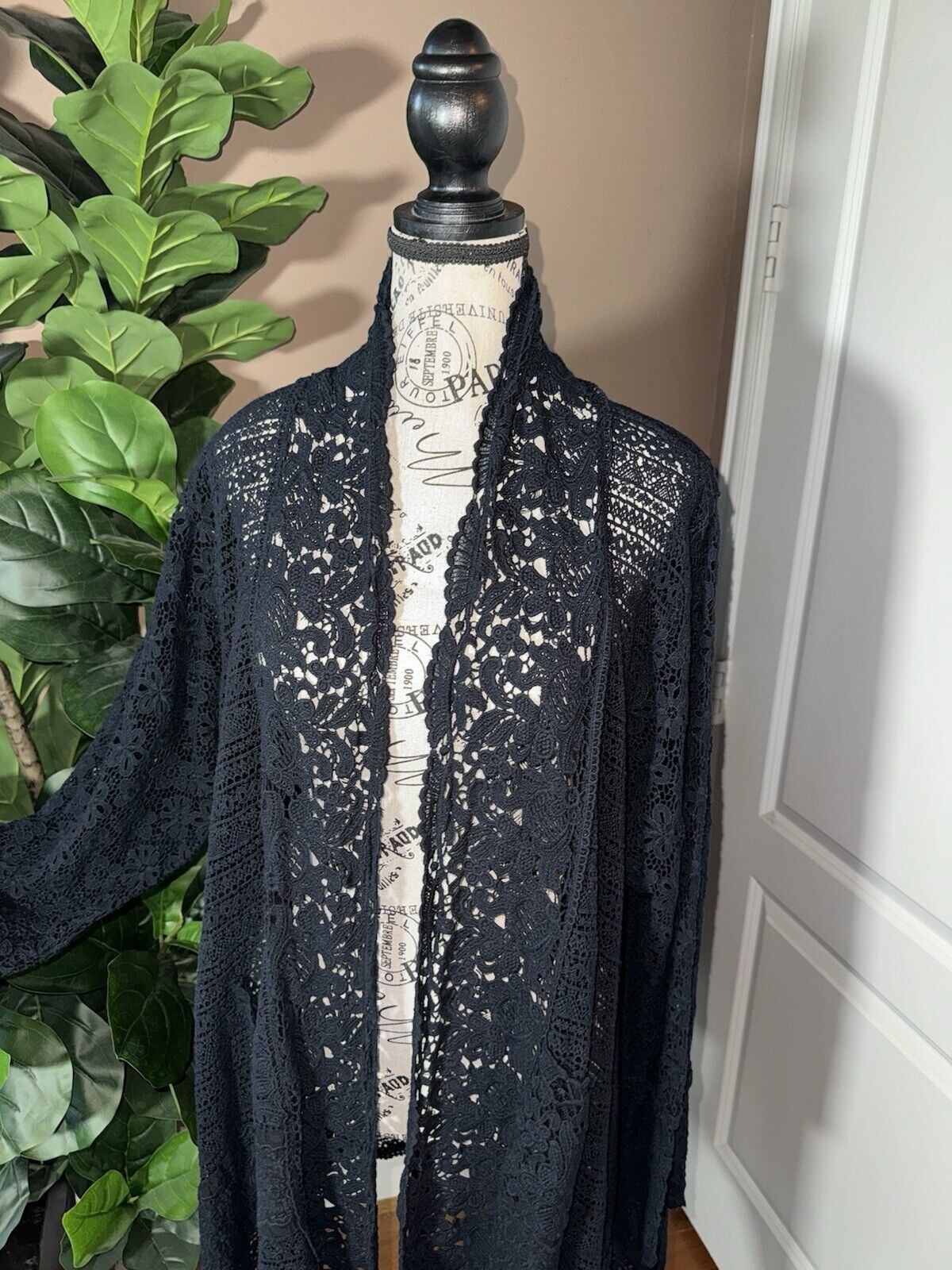 Johnny Was Sz 3X 3XL Black Crochet Long Sleeve Kimono Top Wrap Cardigan Jacket