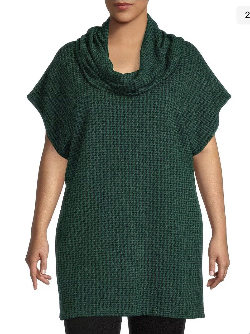 Bryn Walker Inlet Pike Houndstooth Print Cowl Neck  Bamboo Poncho Top XL