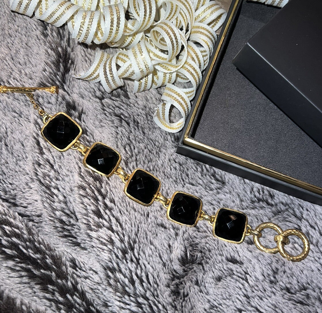 Julie Vos 8” Large Size Black Obsidian Link Bracelet Adjustable Toggle Julie Vos