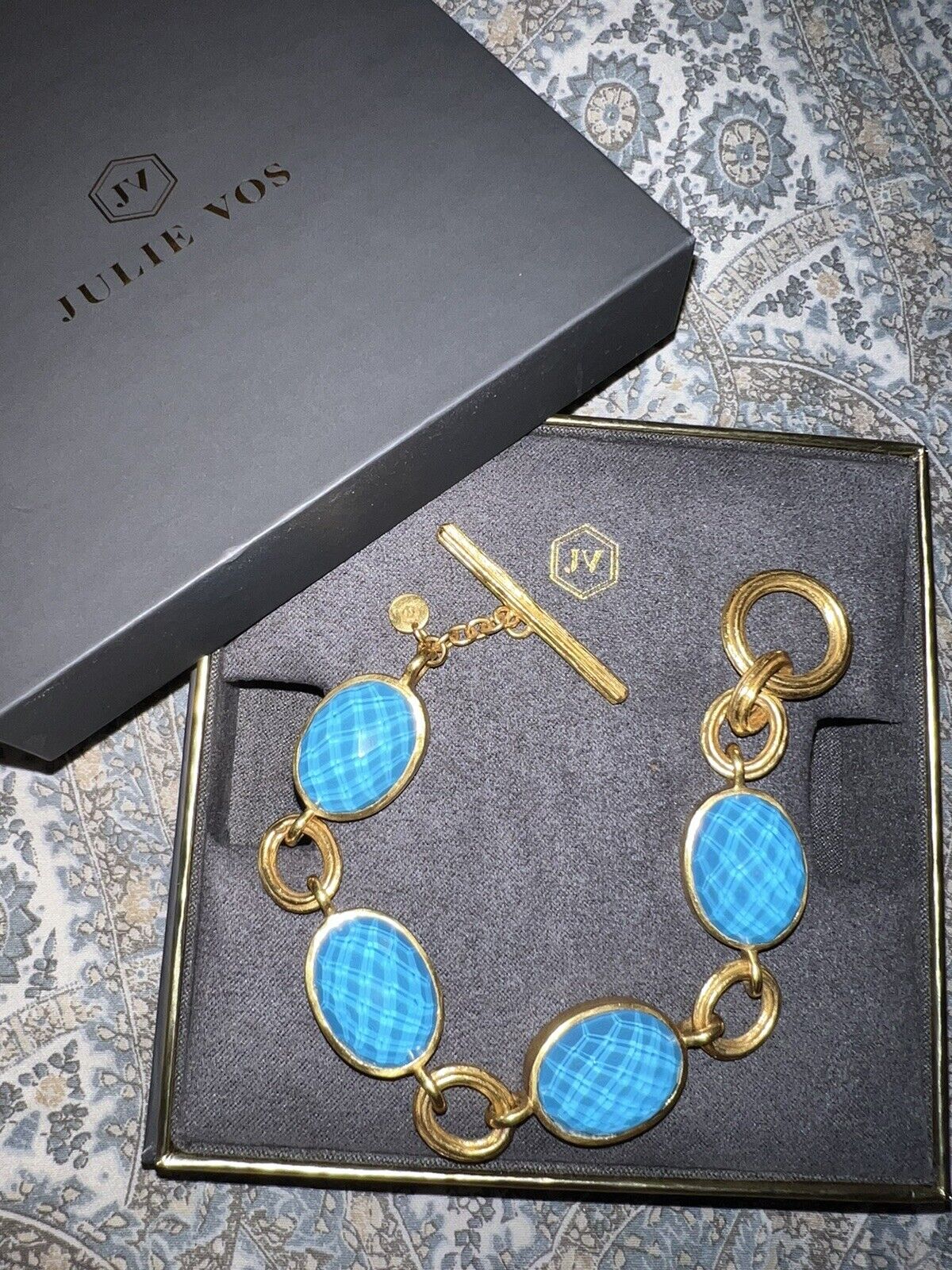 NEW Julie Vos Pacific Blue Toggle Link Bracelet 24k Gold Plates NWOT