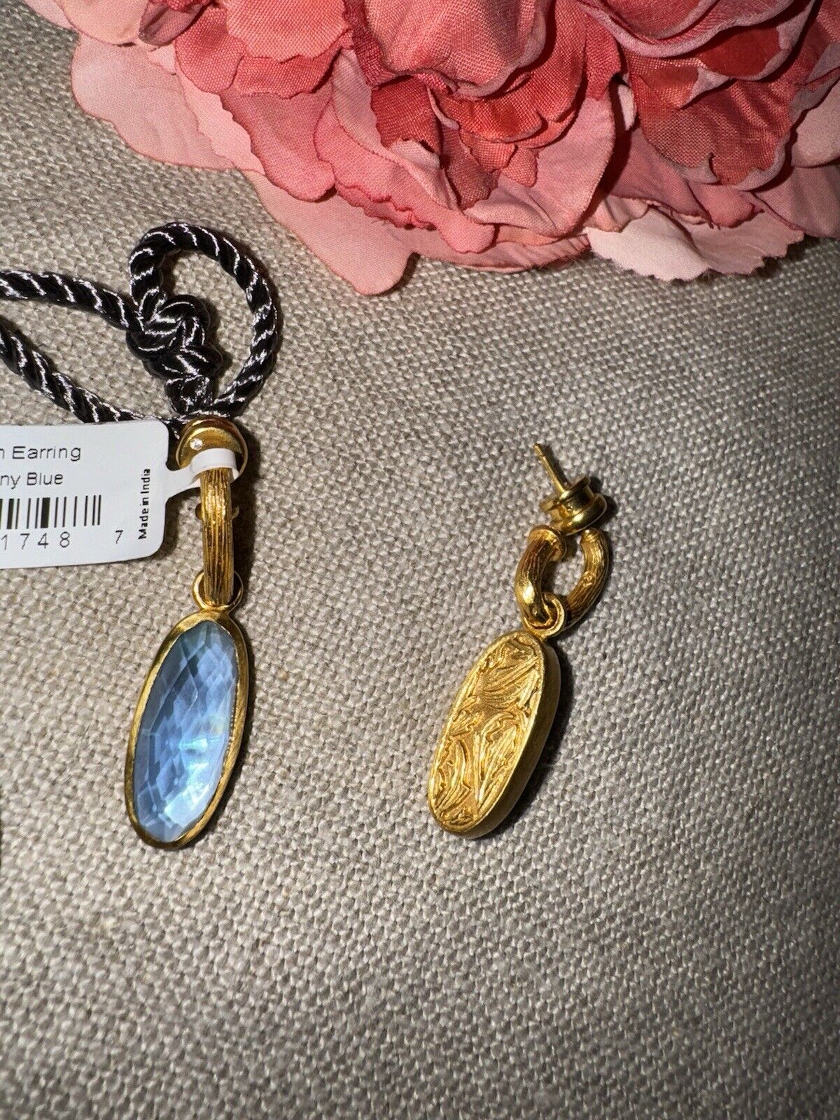 Julie Vos Chalcedony Blue & 24k Gold Plated Hoop Charm Earrings CLASSIC