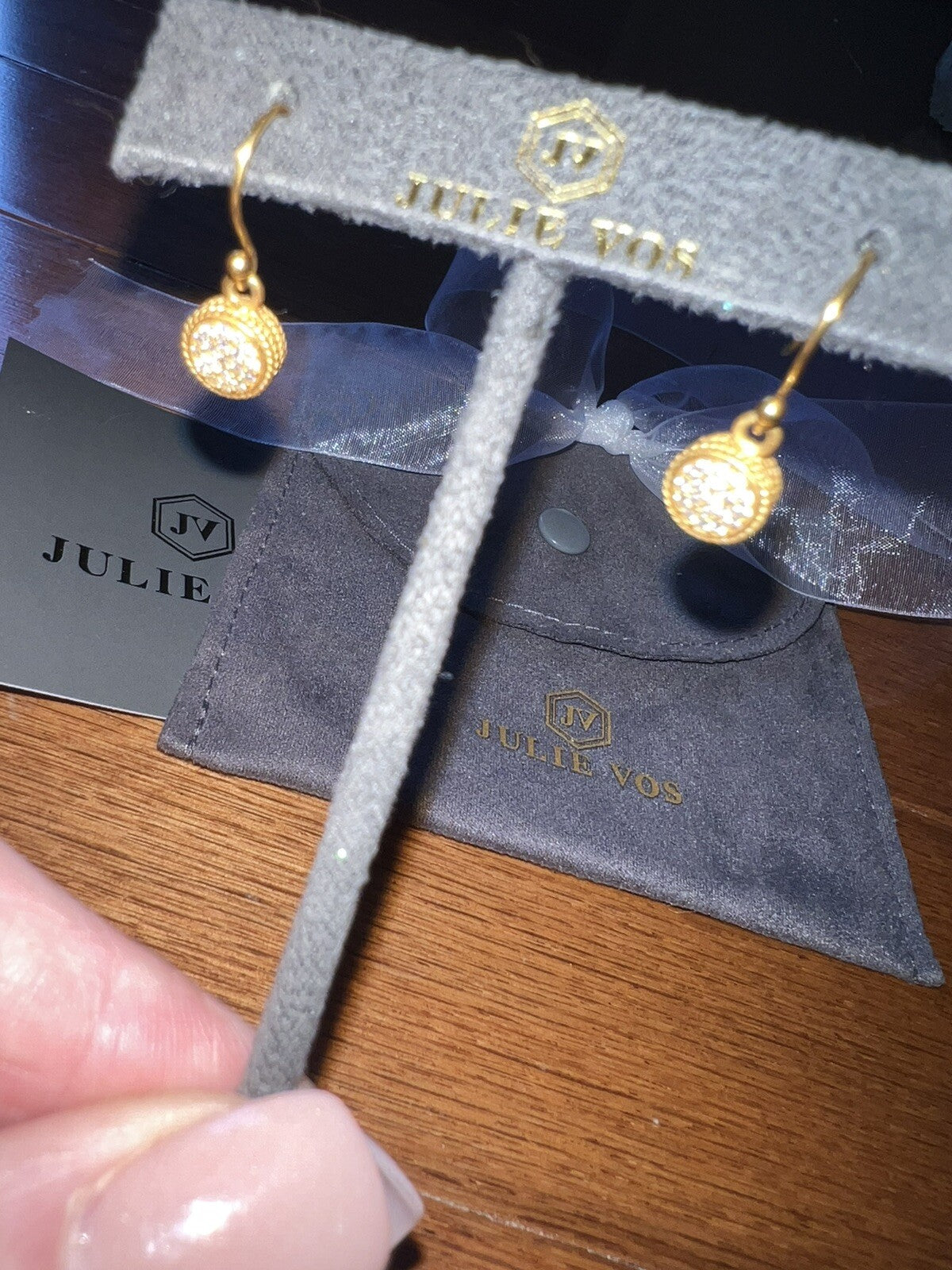 3pc Set Julie Vos Pave Earrings & CZ Stations Bracelet Bangle Sz Large Julie Vos