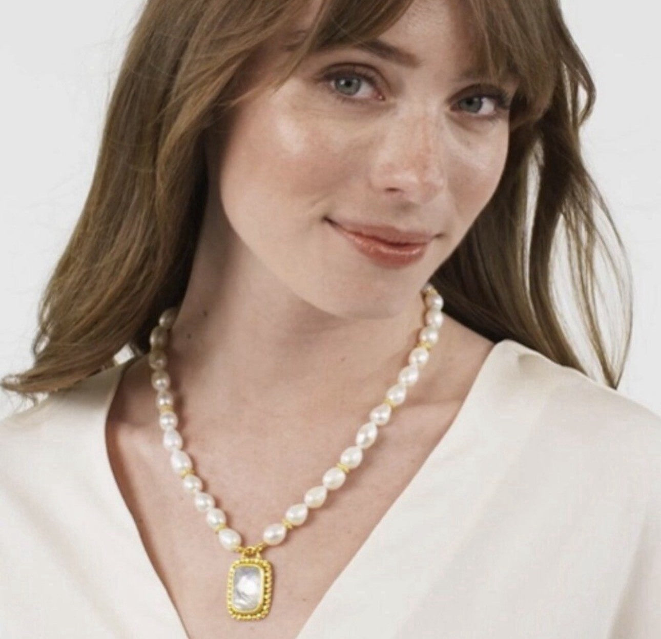 Julie Vos Freshwater Pearl & Clear Statement Necklace 24k Gold Plated Julie Vos