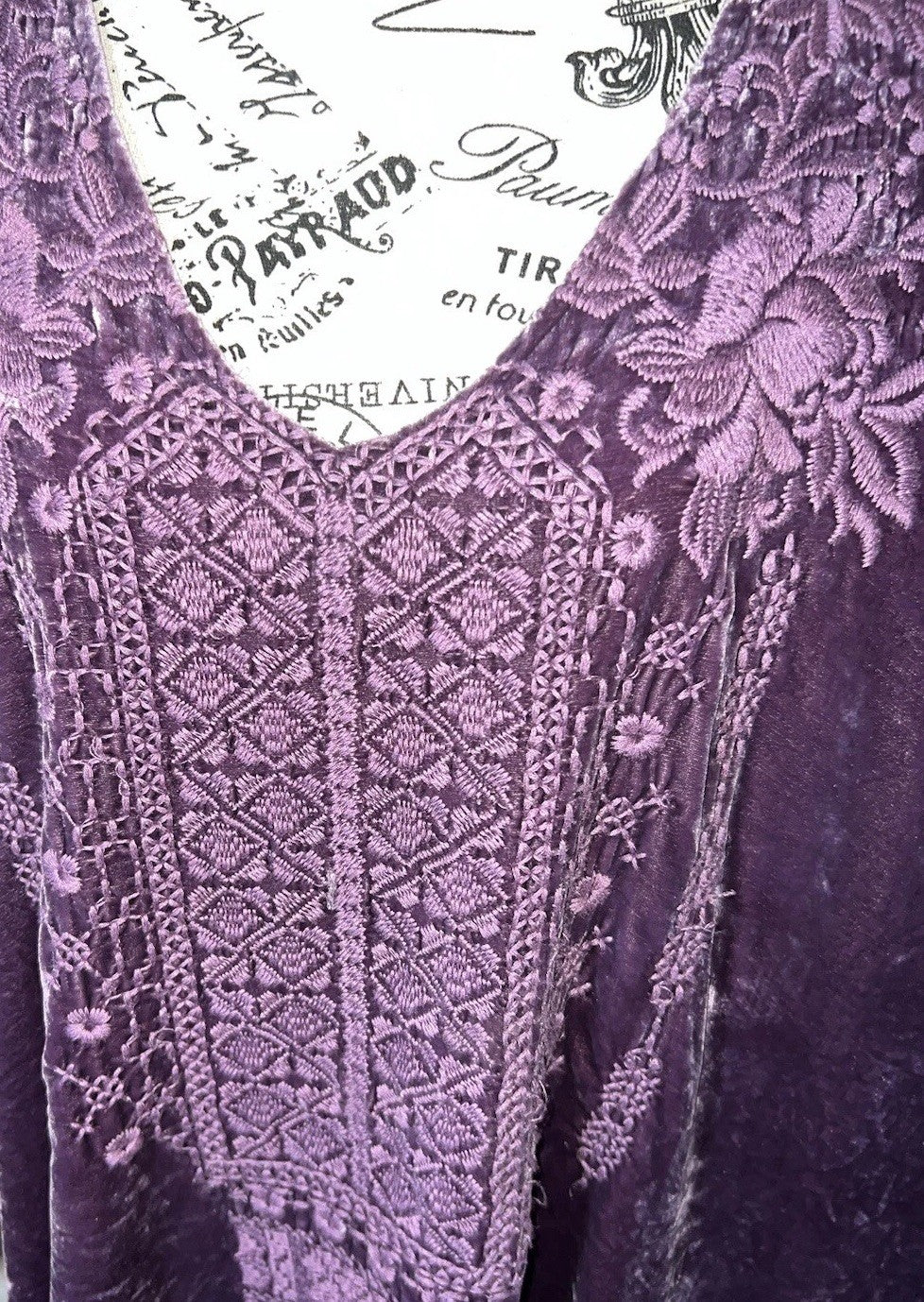 Johnny Was 3X 3XL  Purple Plum Velvet Tunic Top Mini Dress Tonal Embroidery Johnny Was