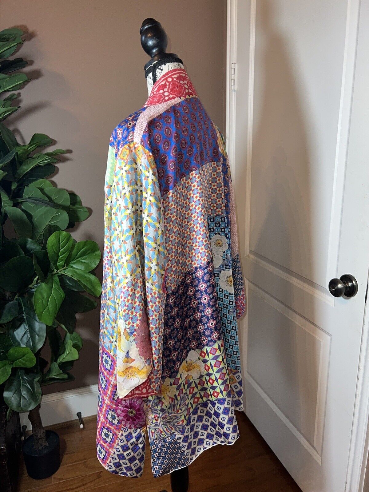 Johnny Was Silk REVERSIBLE Floral Kimono  XL 1X Embroidered & Pockets