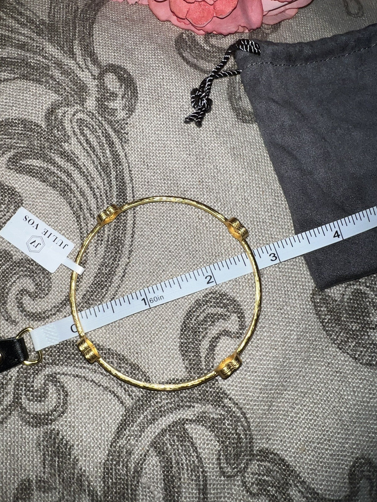 Julie Vos Clear CZ Four Station Pave Heart Bangle Bracelet 24k Plated Julie Vos