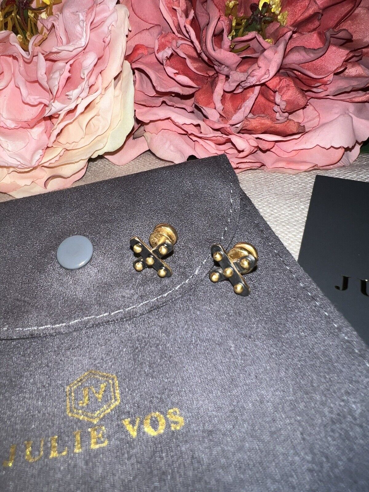 Julie Vos 24k Gold Plated X Cross Two Tone Stud Earrings