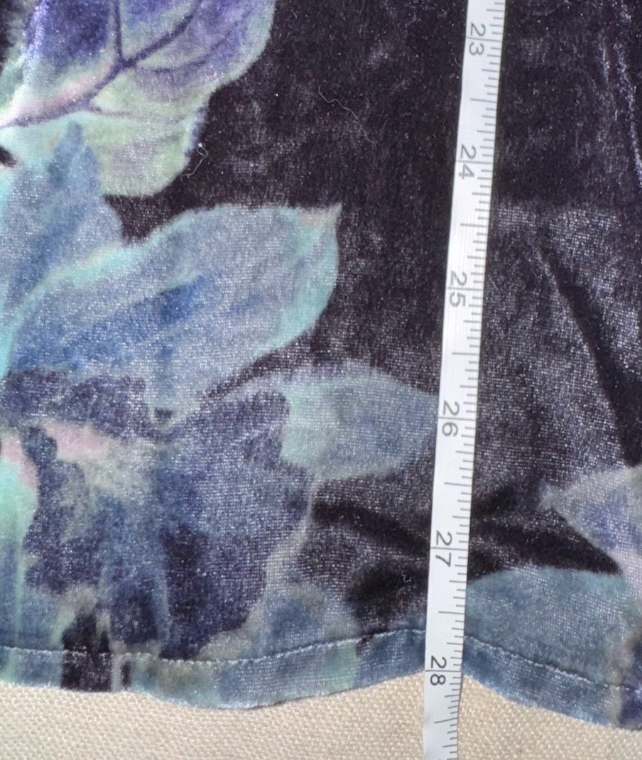 Johnny Was M Medium Blue Velvet Peasant Blouse Shirt Tunic Top BOHO Roses Johnny Was