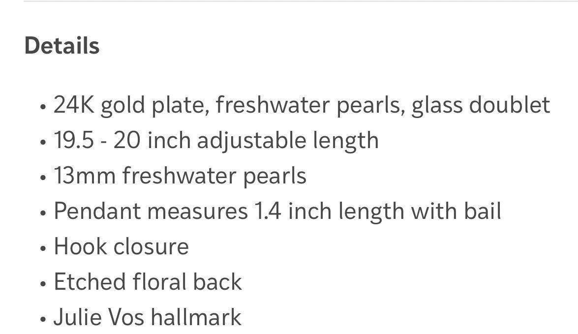 Julie Vos Freshwater Pearl & Obsidian 24k Gold Plate Statement Necklace WOW! Julie Vos