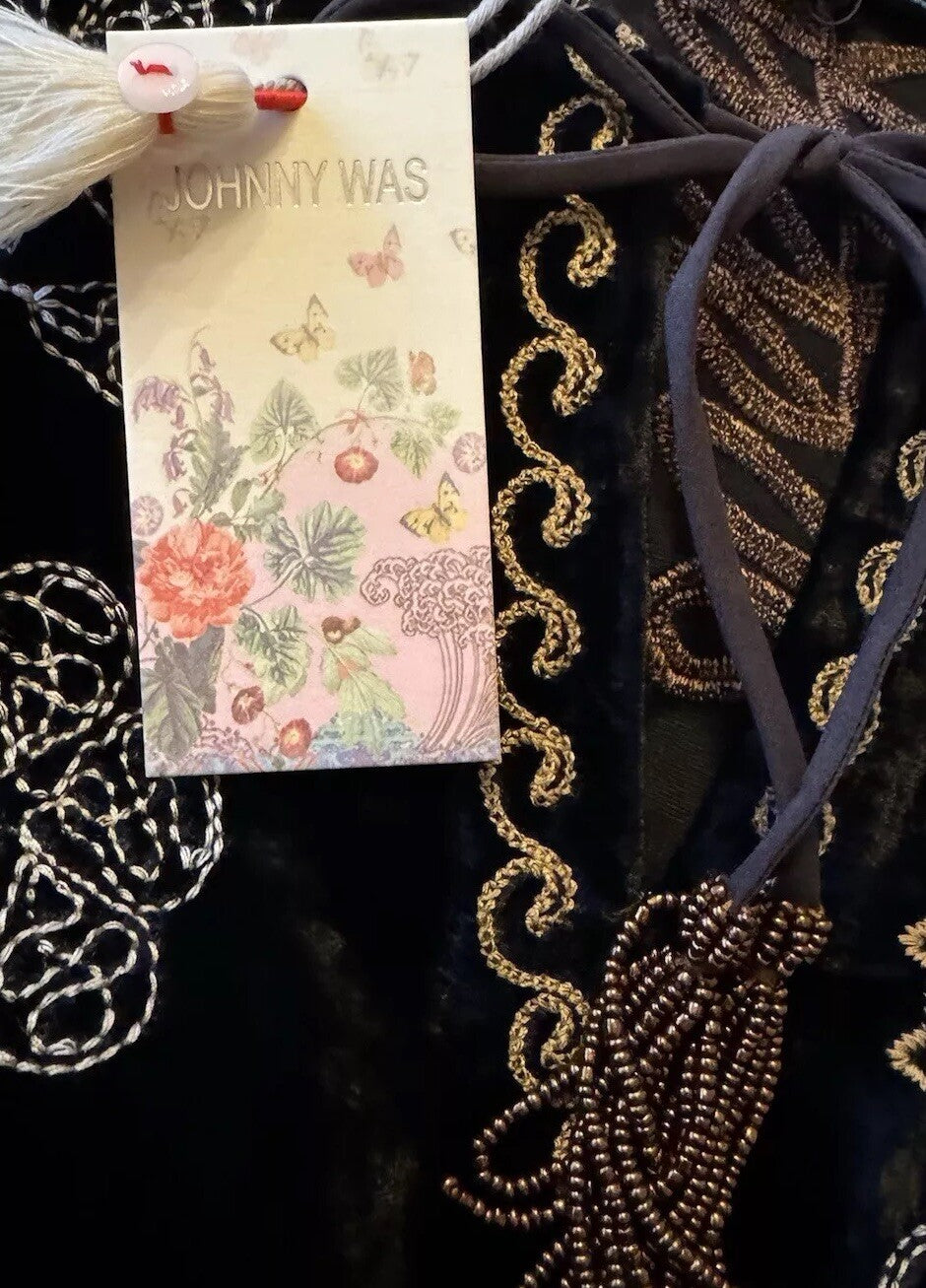 Johnny Was PXL Black & Gold Velvet Kimono Shift Mini Dress Or Tunic Top Johnny Was