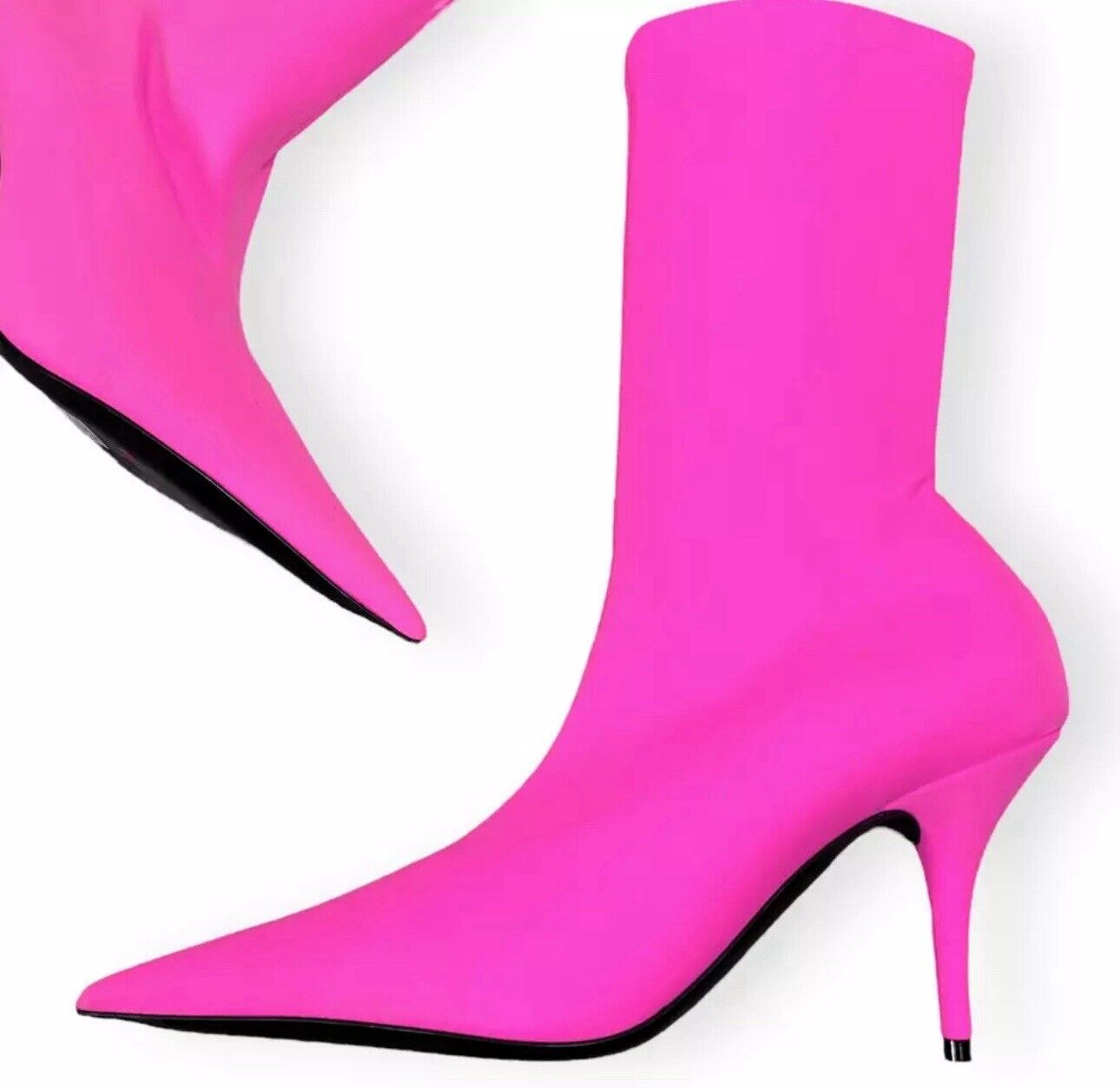 Balenciaga Knife Bootie Spandex Matt Fluo Pink Kitten Heel Boots EU 38.5