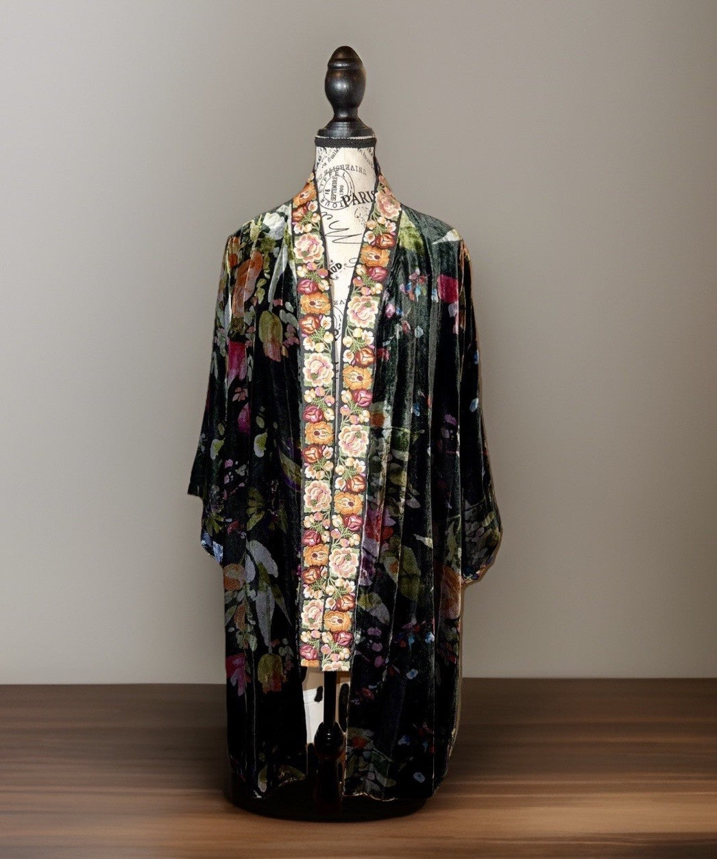 Johnny Was 1X Velvet & Silk Kimono Wrap REVERSIBLE Jewel Tones Floral Jacket Johnny Was