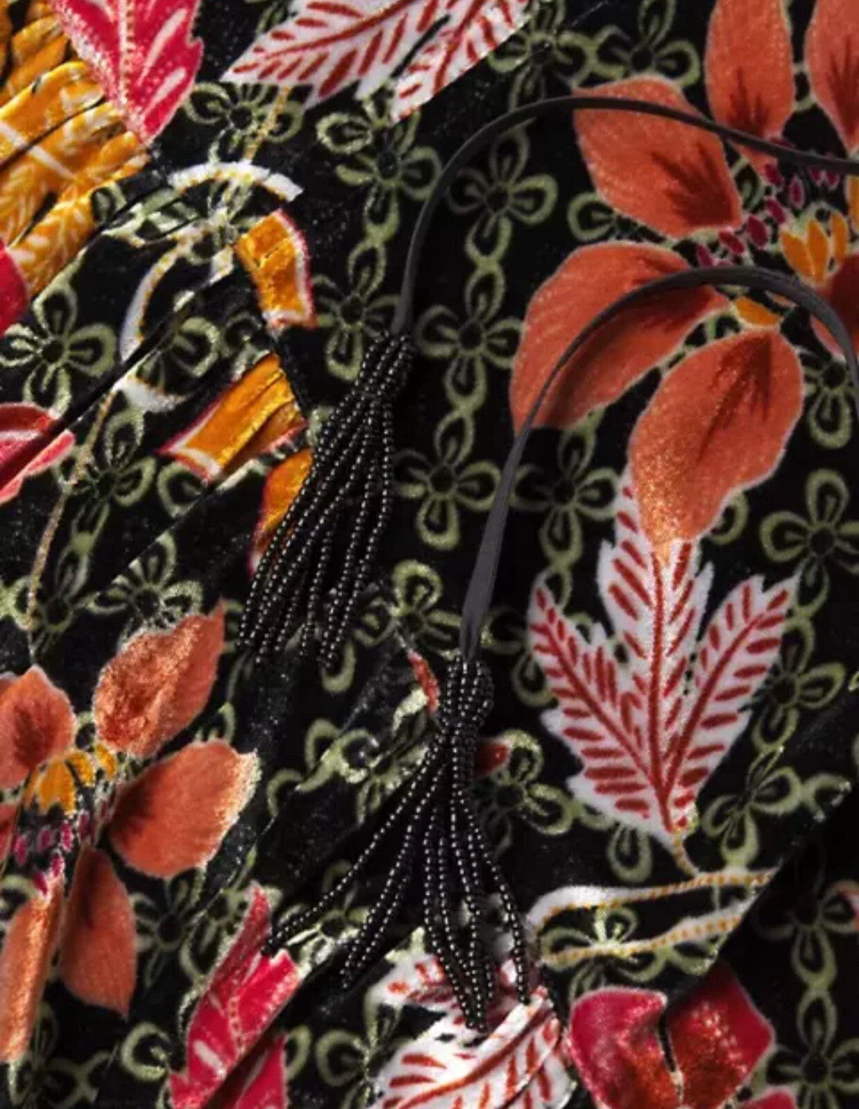 Johnny Was 3X Velvet Mini Dress Tiered Fall Colors Babydoll Beaded Tassels Johnny Was