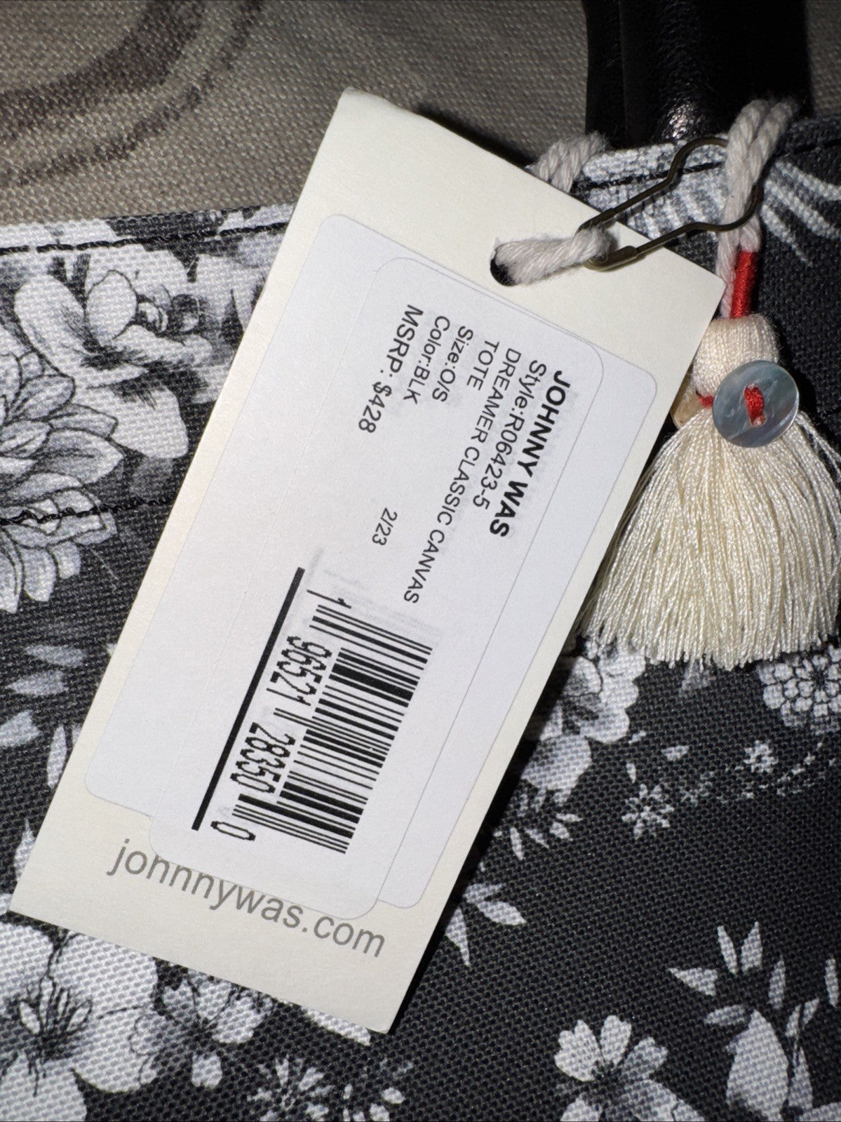 Johnny Was Black & White Coated Canvas Dreamer Bag Purse Tote Leather $428 Johnny Was