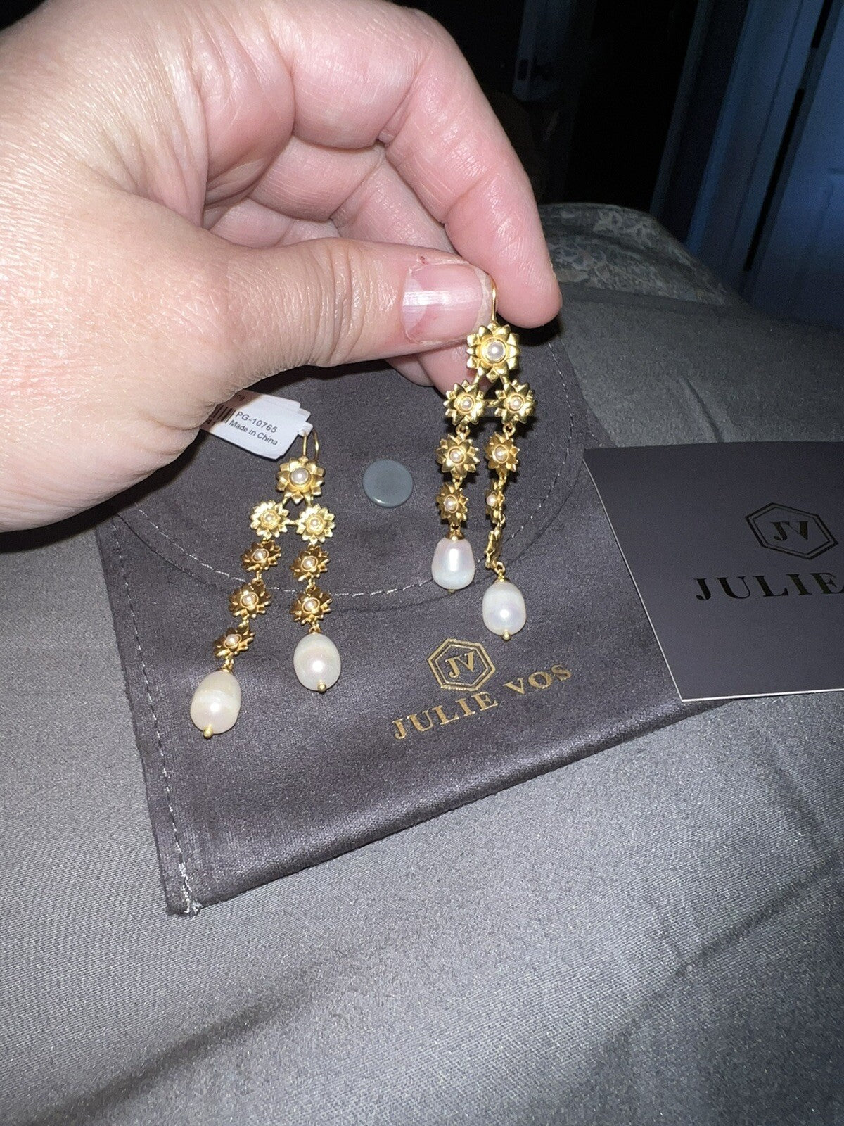 Julie Vos Flora Chandelier Drop Earrings 24k Gold Plated & Pearls Julie Vos