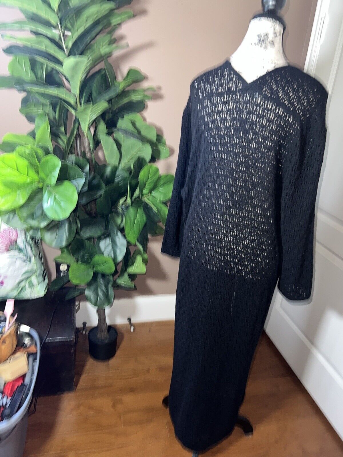 Johnny Was Black Crochet Long Kimono XL 1X 1XL  Duster Cover Up Wrap