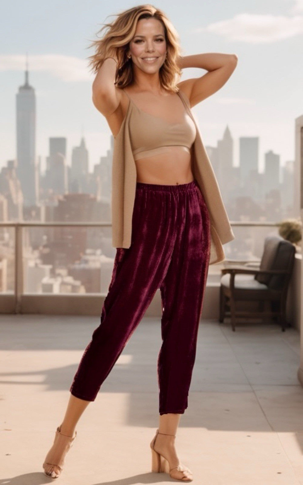 Johnny Was XL Berry Red CorduroyVelvet Pants Stretch Waist Pull On $298 Ret Johnny Was