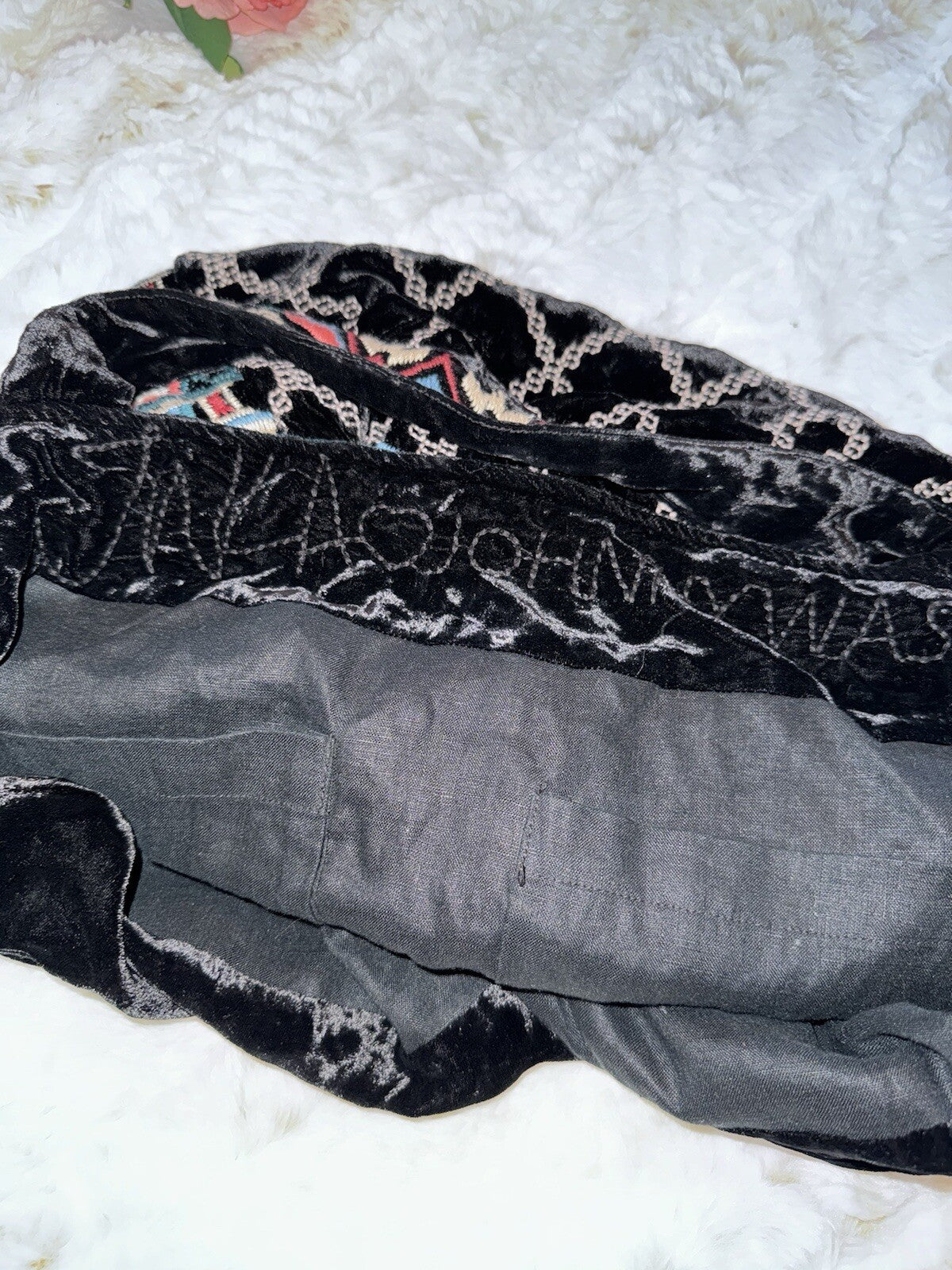 Johnny Was Large Black Velvet Hobo Bag Tote Purse Embroidered Crossbody Johnny Was