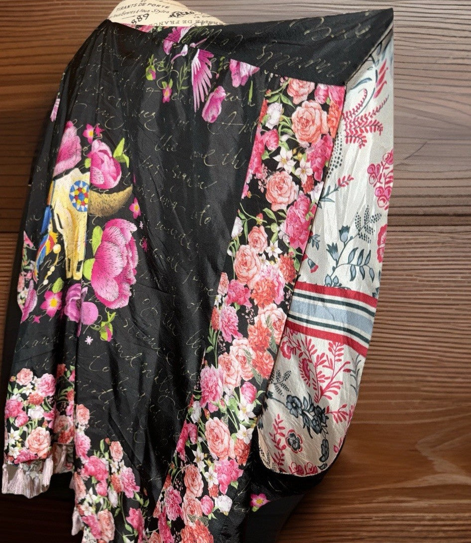 Johnny Was O/S 100% Silk Poncho Wrap Kimono Top Western Texas Native American Johnny Was