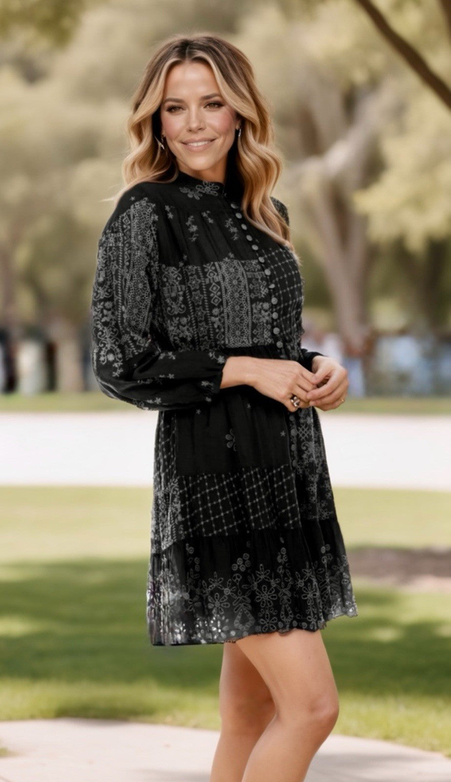 Johnny Was XXL Black Eyelet Lace Mini Dress & Slip Drawstring Waist $560 Ret Johnny Was