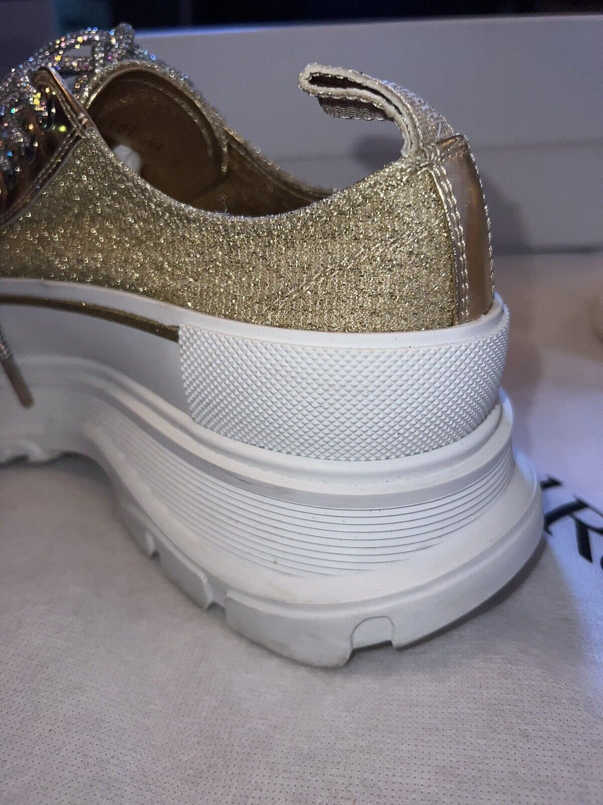 Alexander McQueen Tread Slick Gold Glitter Sneakers Retail $1180 Sz 42 US 10