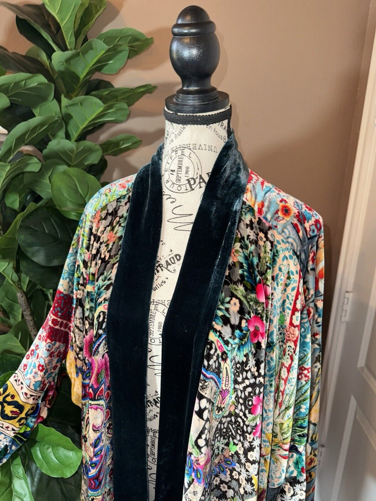 Johnny Was XXL Colorful Velvet Kimono Wrap Jacket Cardigan Coat Dolman Sleev