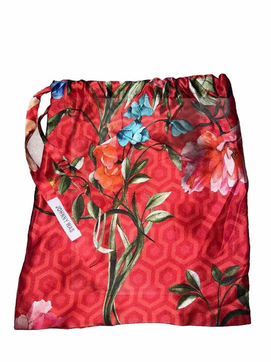 Johnny Was Silk Drawstring Pouch Perfect Makeup Jewelry Travel Bag Red Flora