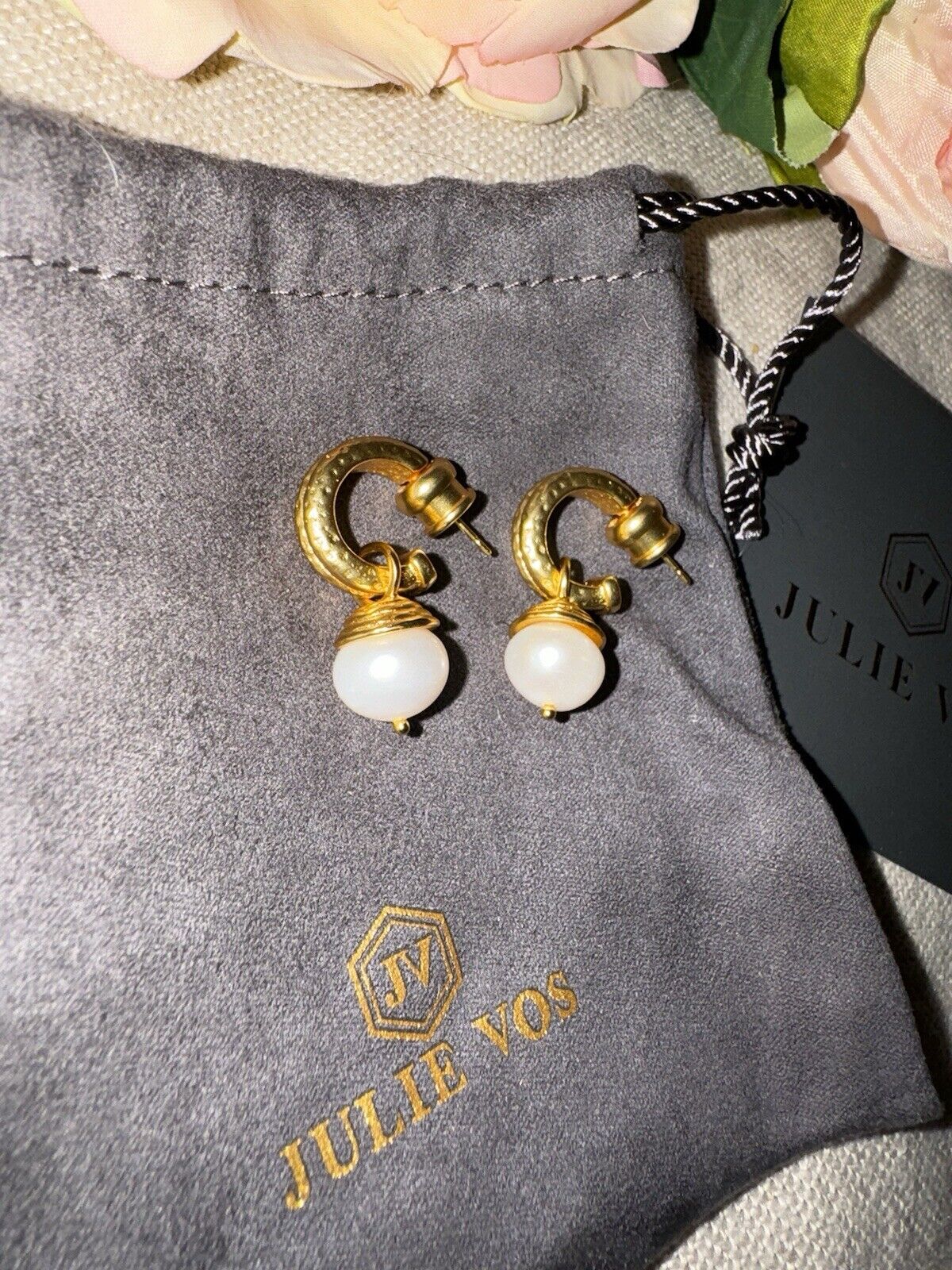 Julie Vos Pearl & 24k Gold Plated Hoop & Charm Earrings