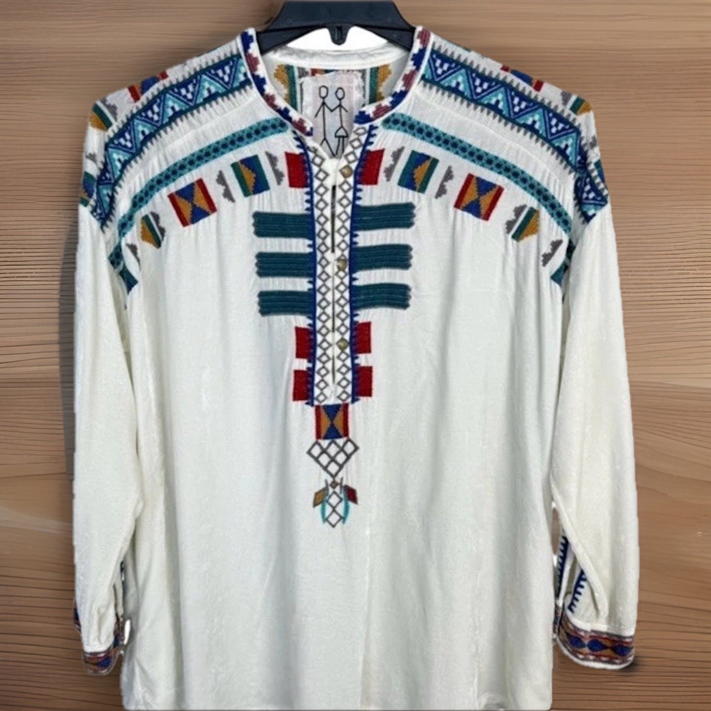 Johnny Was L Large Cream White Velvet Peasant Tunic Top Blouse Embroidered Johnny Was