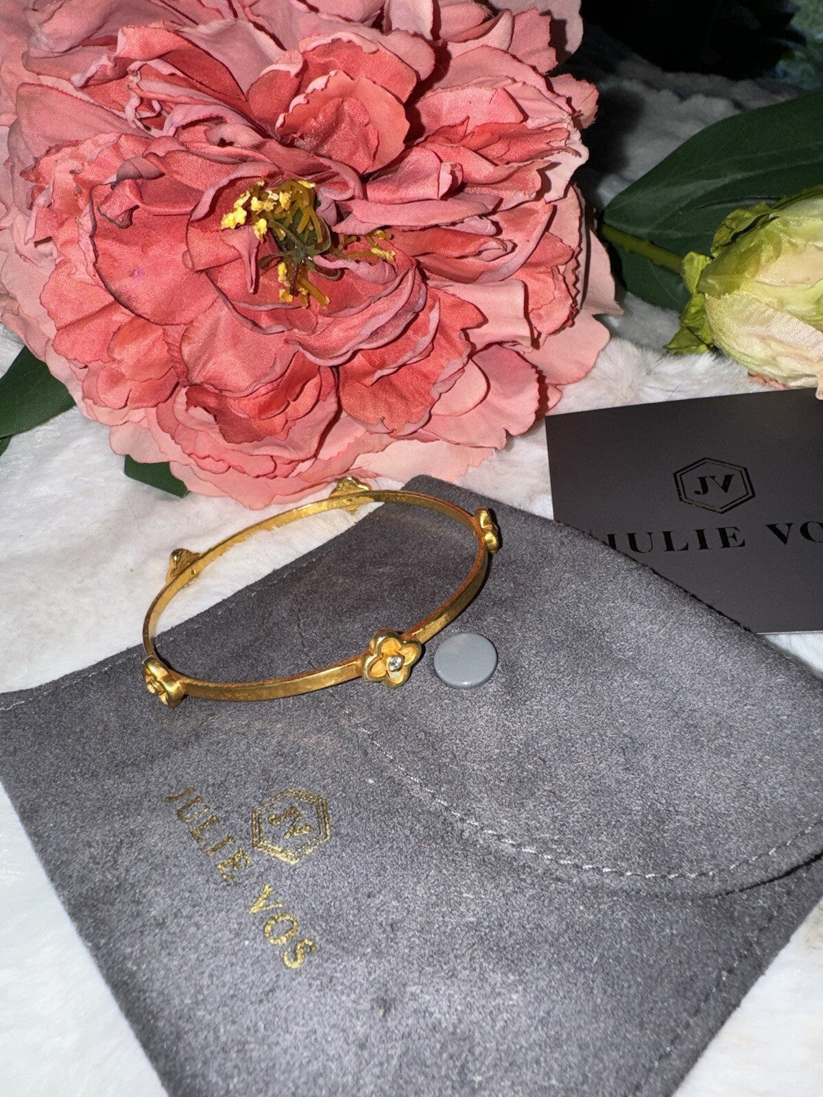 Julie Vos Sz Small Five Station CZ Cross Bangle Bracelet 24k Plated RETIRED Julie Vos