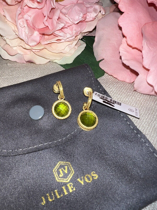 NEW Julie Vos Green & 24k Gold Plated Hoop & Charm Earrings REVERSIBLE NWT