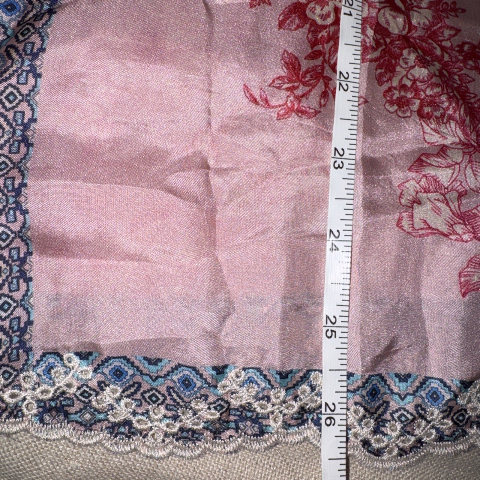 Johnny Was XL Pink & White 100% Silk Blouse Top Tunic Shirt Toile Lace Johnny Was