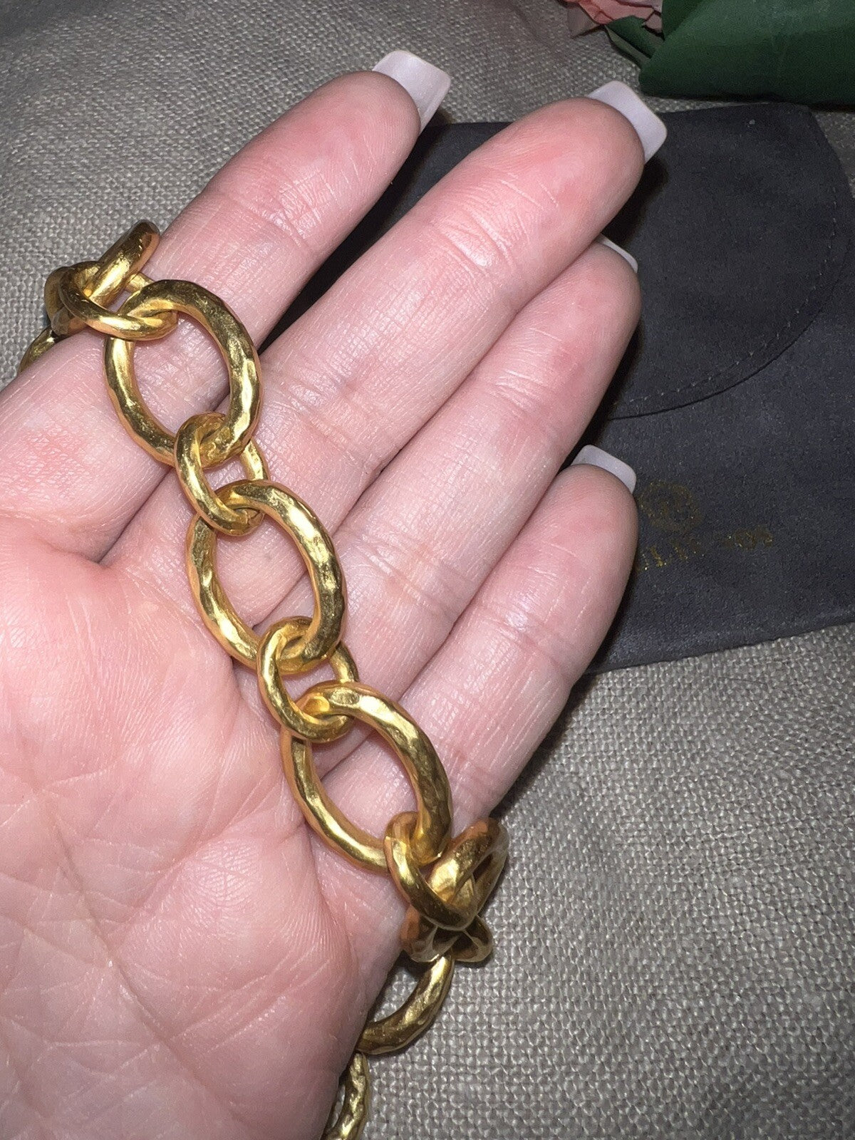 Julie Vos 24k Gold Plated Toggle Chain Link Bracelet PEARL END CAPS Julie Vos