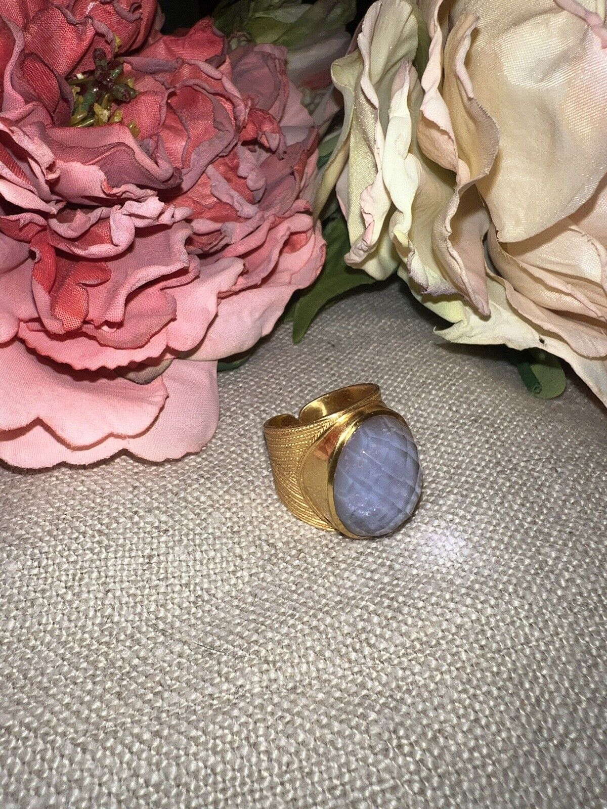 Julie Vos Verona Statement Ring in a Light Lavender Heather Sz 6 adjustable