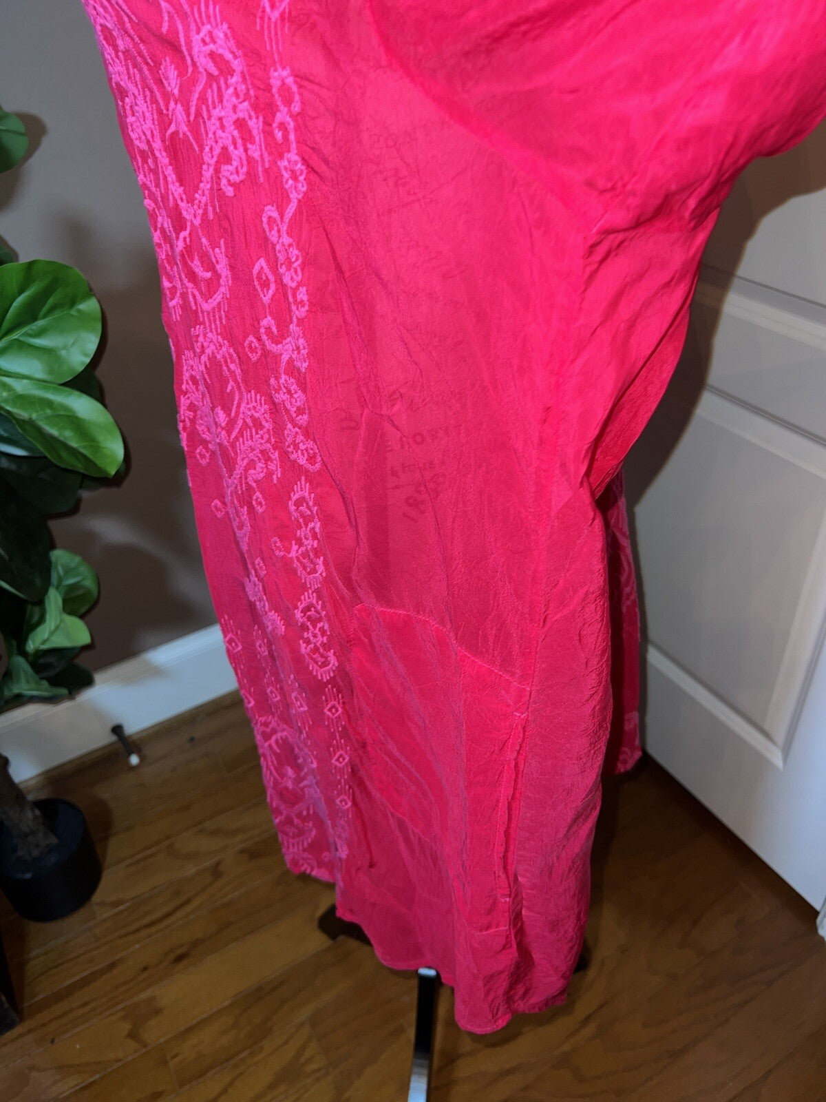 Johnny Was 1X Hot Pink Mini Shift Dress Button Up Shirt Embroidered Tunic Top Johnny Was