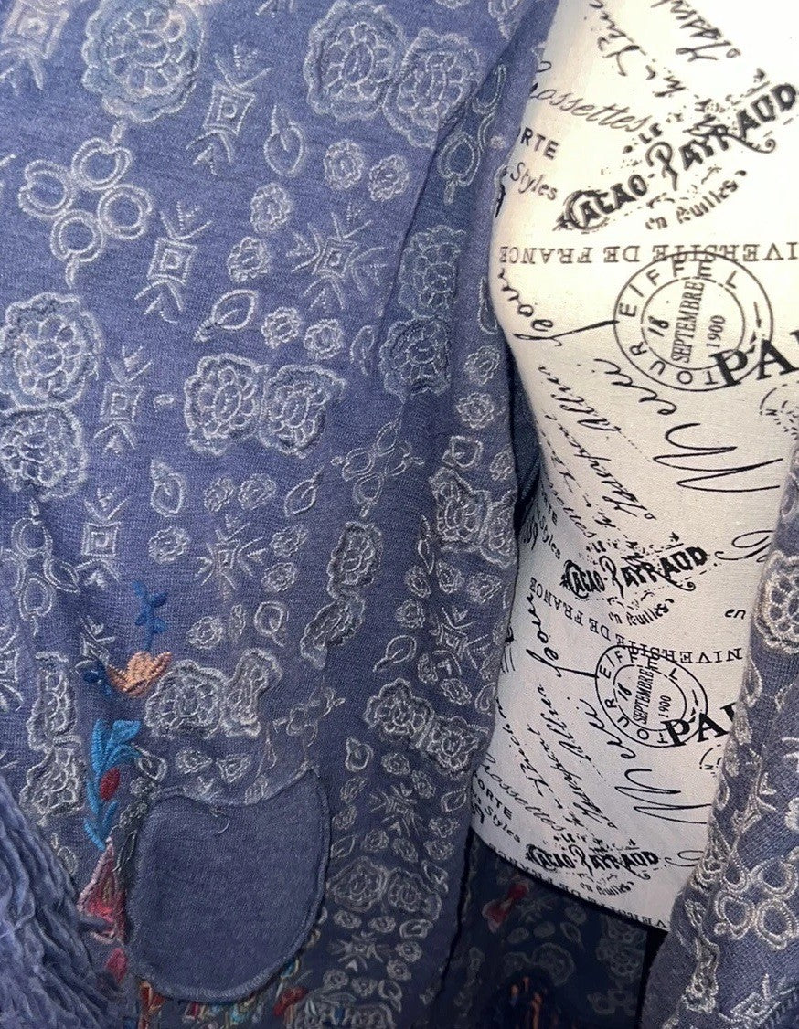 Johnny Was M Sweater Hoodie Coat Jacket Wrap Pockets Fringe Embroidered Johnny Was