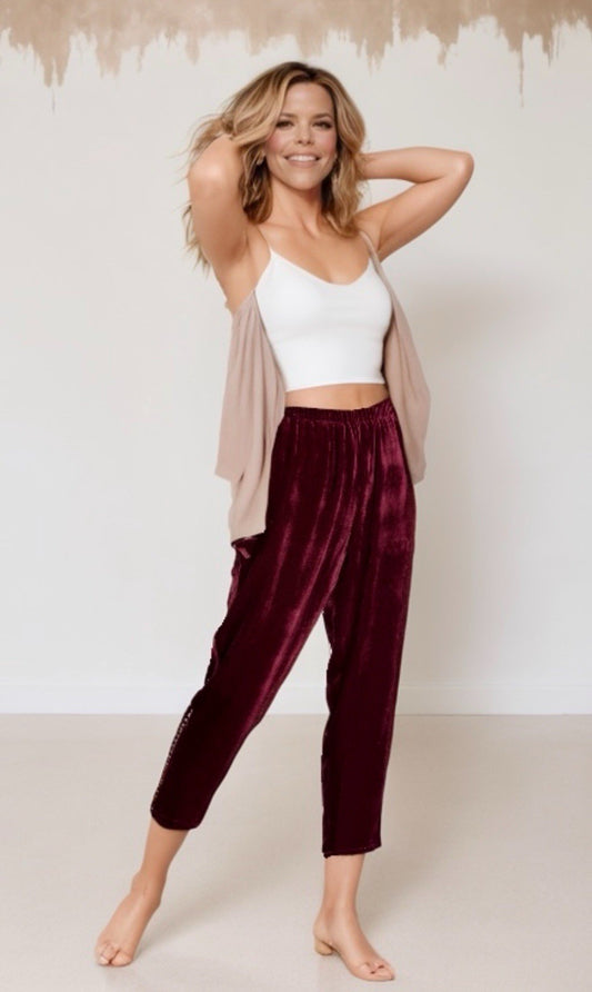 Johnny Was XL Berry Red CorduroyVelvet Pants Stretch Waist Pull On $298 Ret Johnny Was