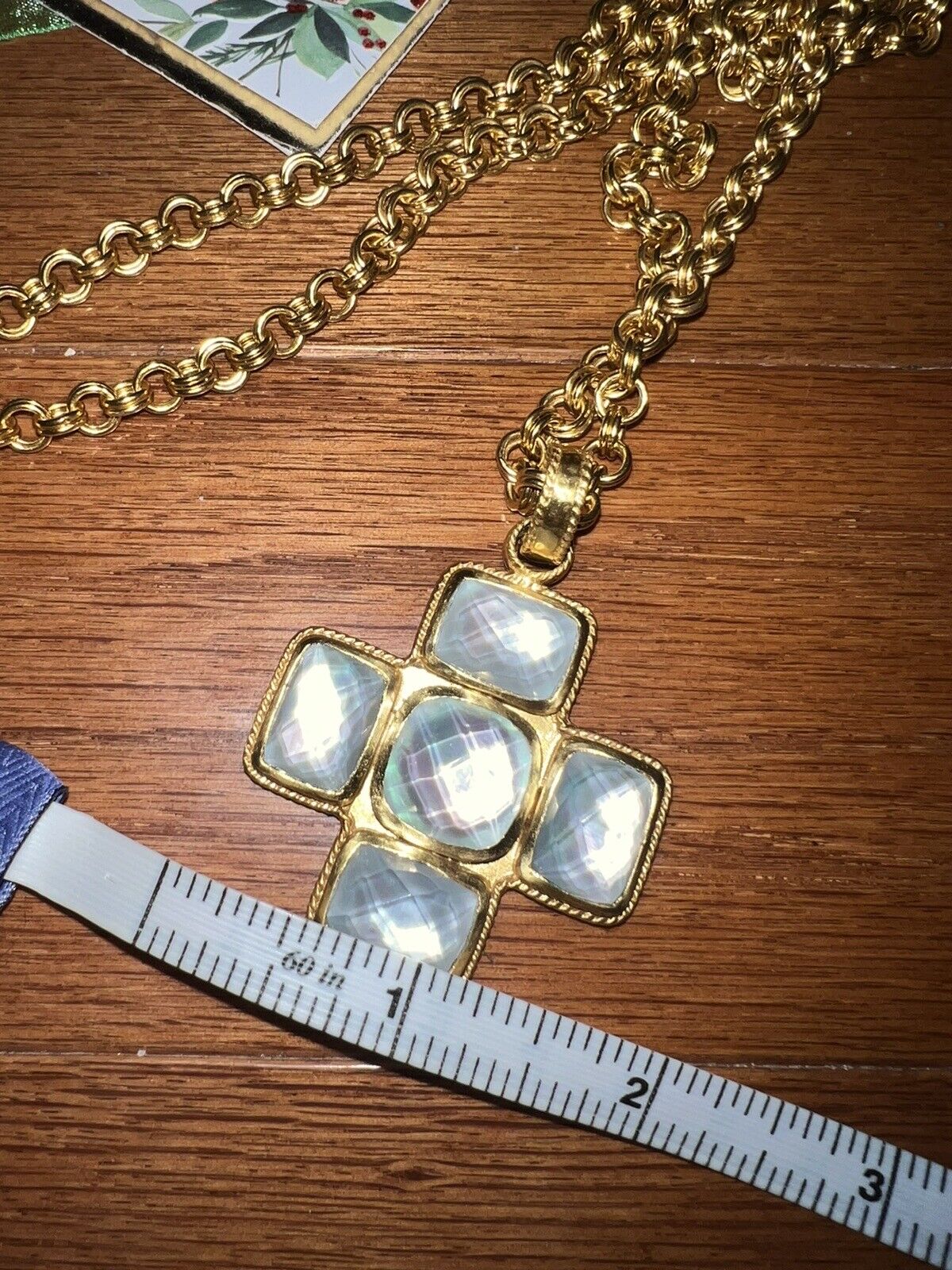 Julie Vos Heavy Link Necklace & Clear Iridescent Crystal Cross Pendant