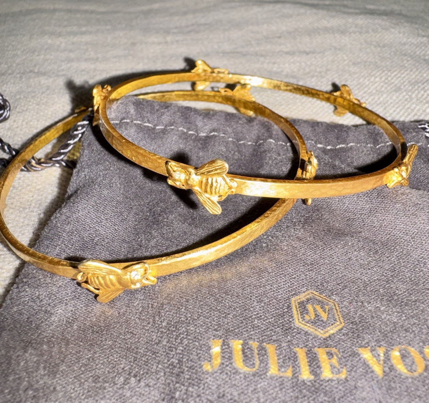 Julie Vos 2 Pc Bee Bangle Bracelets Clear Crystal Embellished 24k Gold Plate Julie Vos