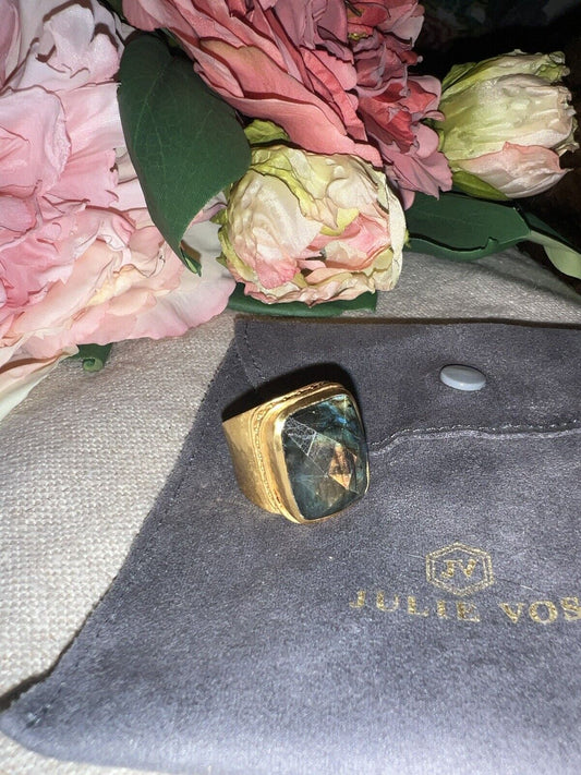 Julie Vos Sz 9 ADJUSTABLE Labradorite & 24k Gold Plated Ring