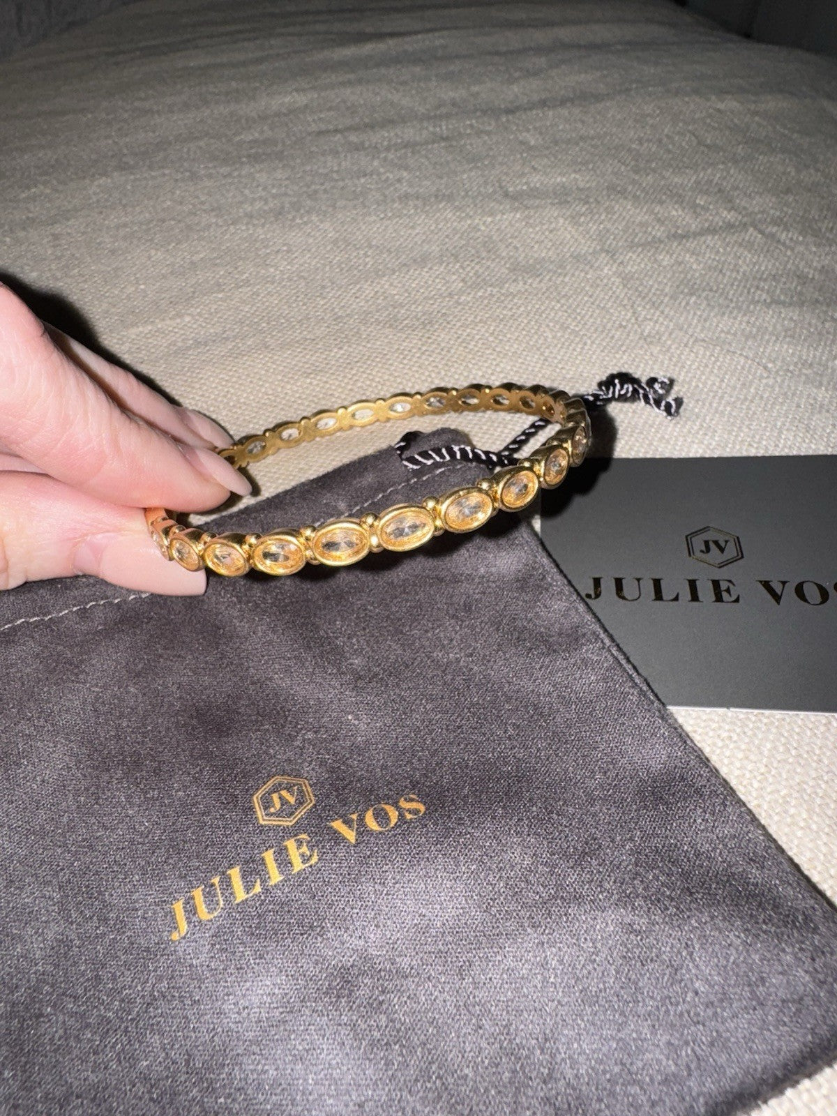 Julie Vos Bracelet 24K Gold Plated Clear Crystal Bangle Sz Medium Stacking Julie Vos
