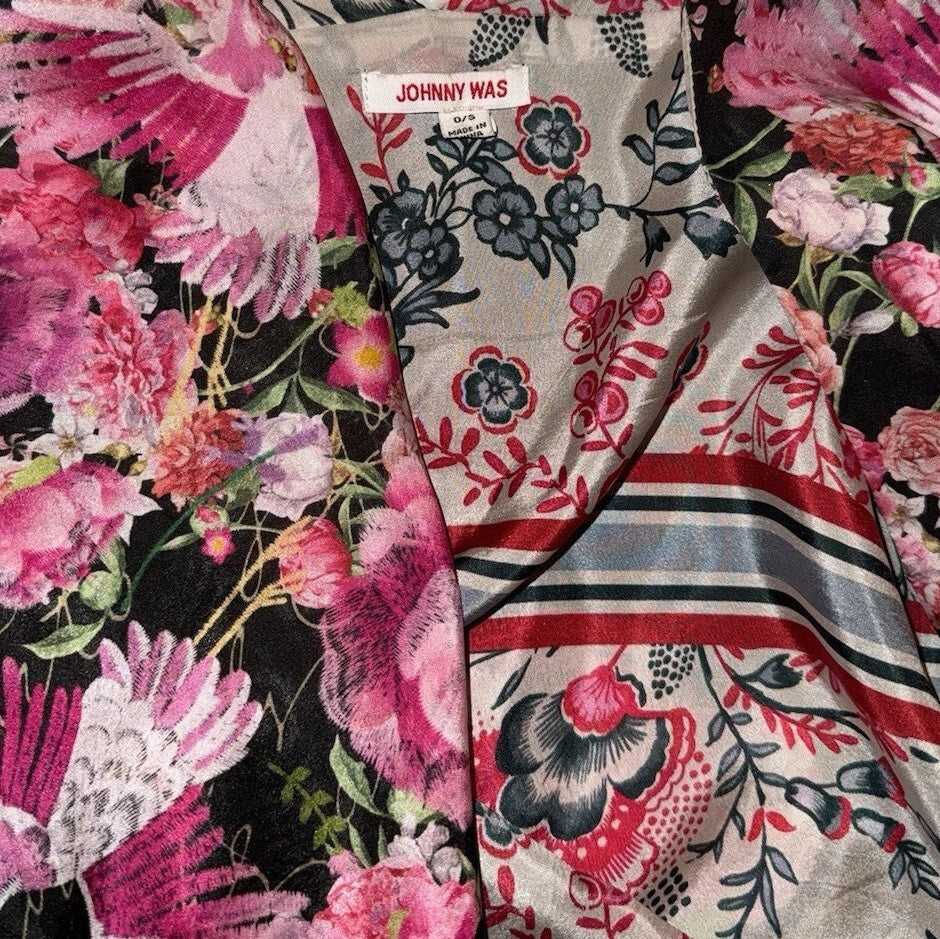 Johnny Was O/S 100% Silk Poncho Wrap Kimono Top Western Texas Native American Johnny Was