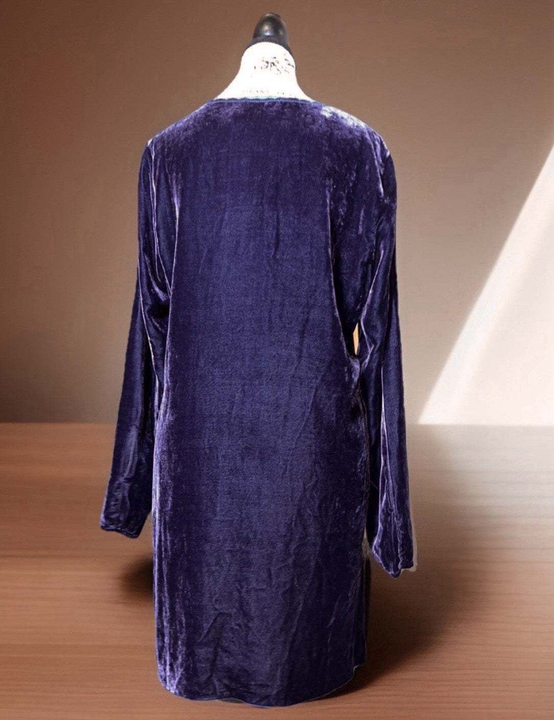 Johnny Was M Deep Purple Velvet Mini Shift Dress Butterfly Embroidered Tunic Top Johnny Was