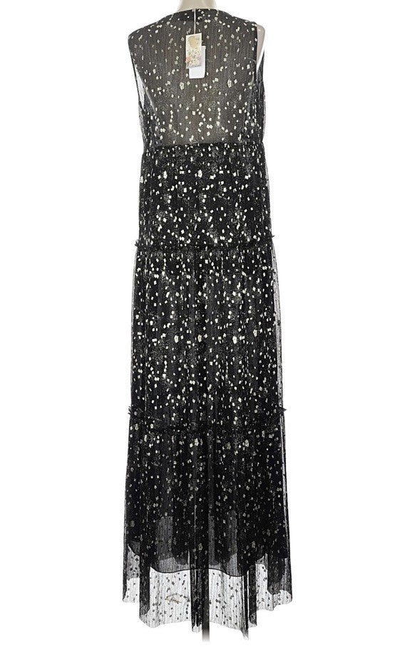 Johnny Was L Black & Gold Long Maxi Party Dress Sleeveless Pair W/ Kimono Johnny Was